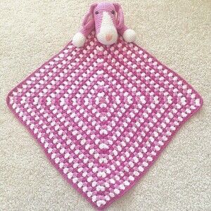 Pink Puppy Dog Crochet Lovey Burgundy Plush Security Blanket White Girl Handmade
